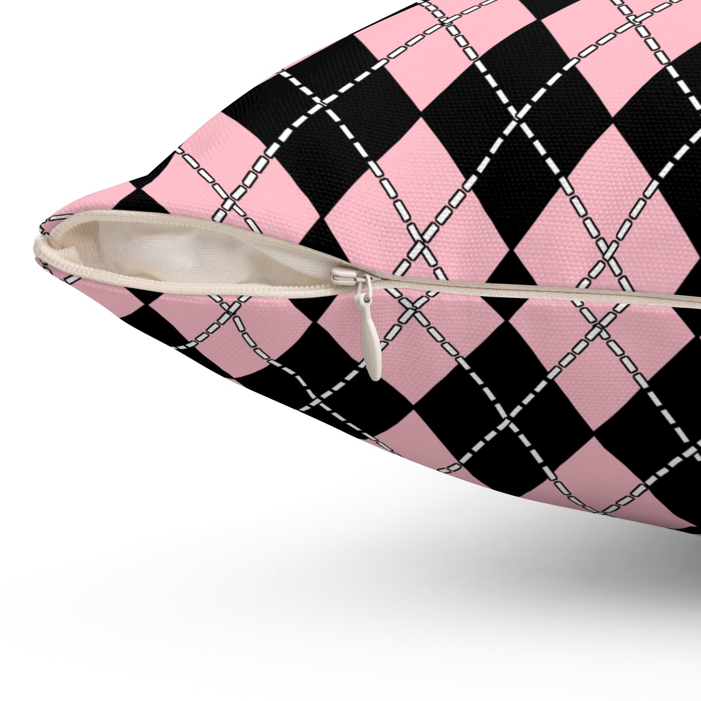 Pink, Black Retro Argyle Cushion Pillow