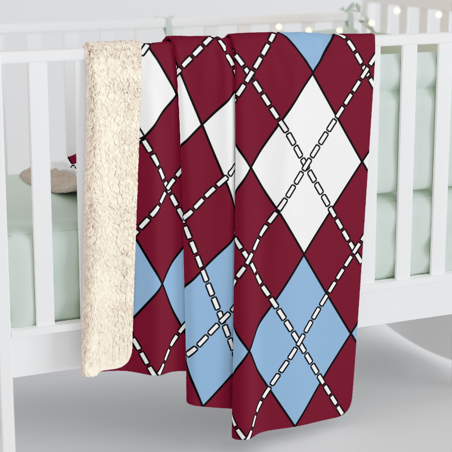 Claret, Blue, White Retro Argyle Blanket Throw