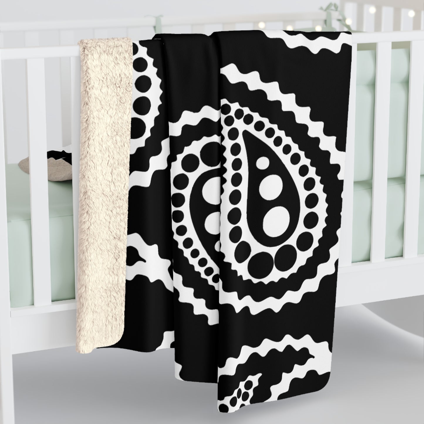 Black, White Retro Paisley Blanket Throw