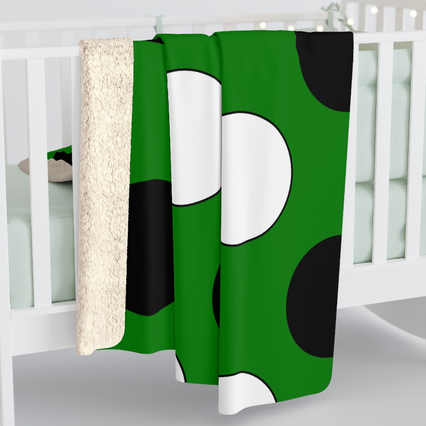 Green, Black, White Retro Polka Dots Blanket Throw