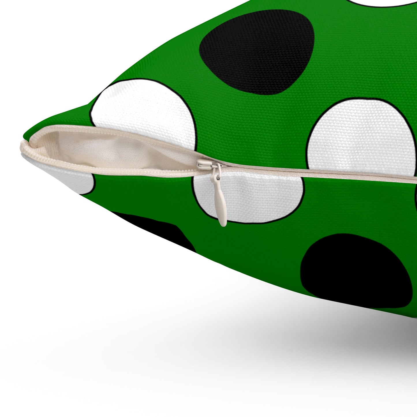 Green, Black, White Retro Polka Dots Cushion Pillow
