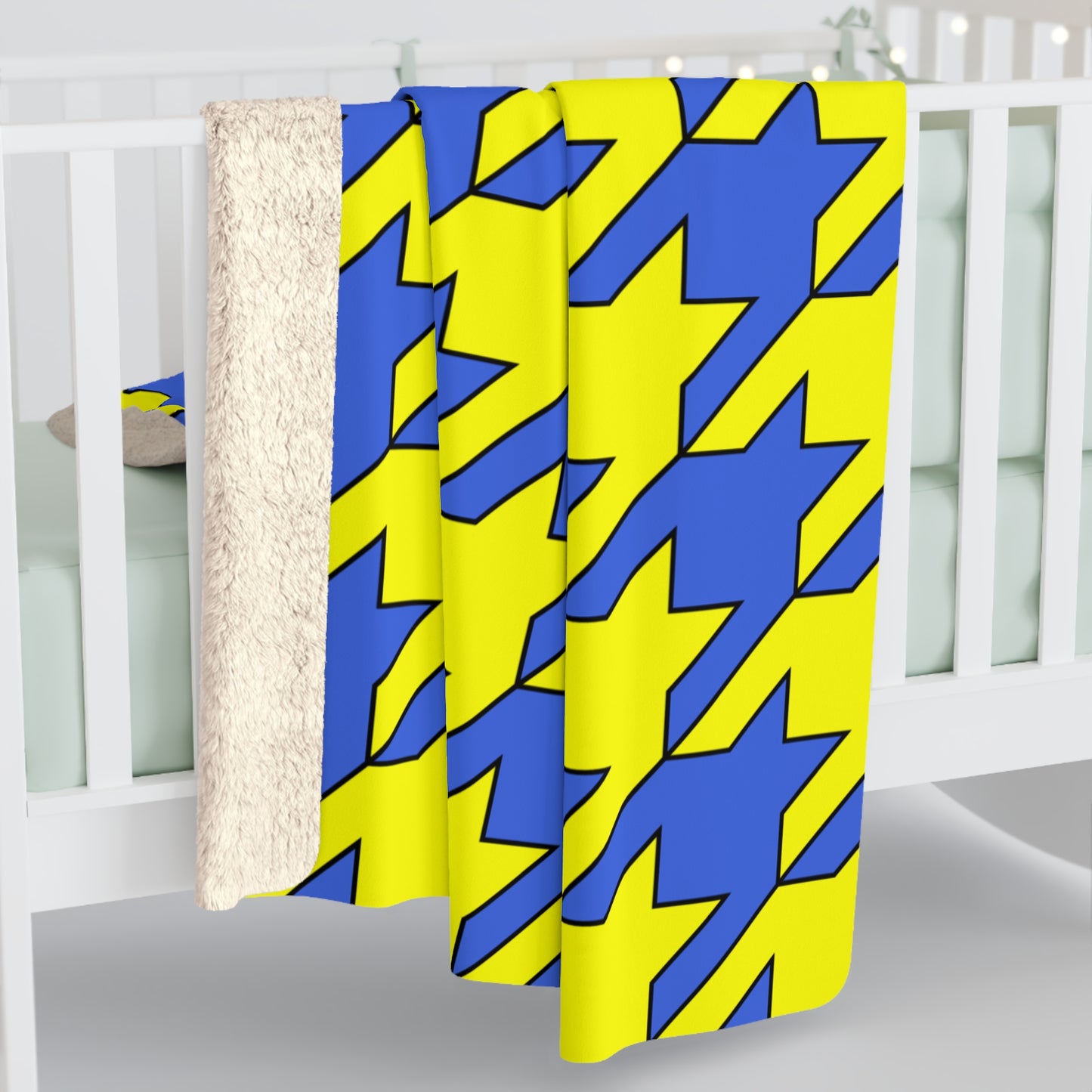 Royal Blue, Yellow Retro Houndstooth Blanket Throw