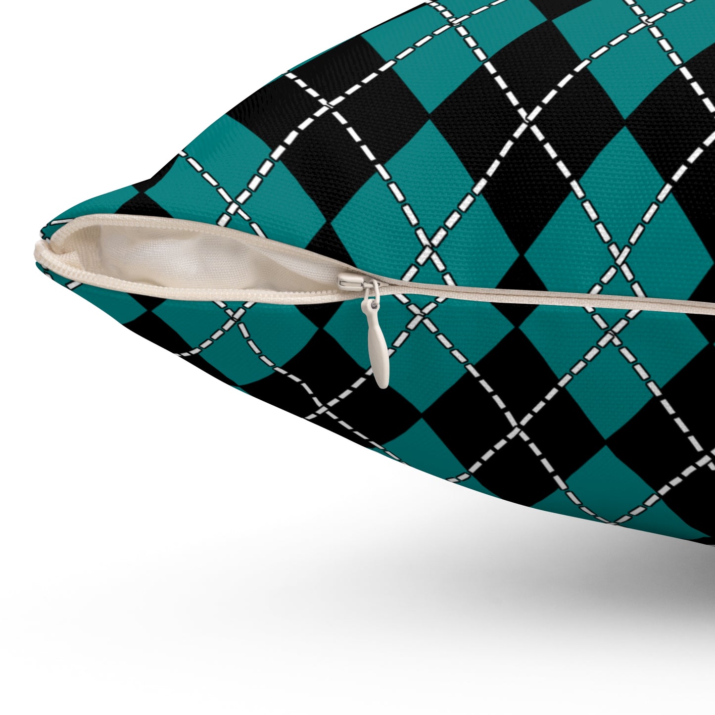 Teal, Black Retro Argyle Cushion Pillow