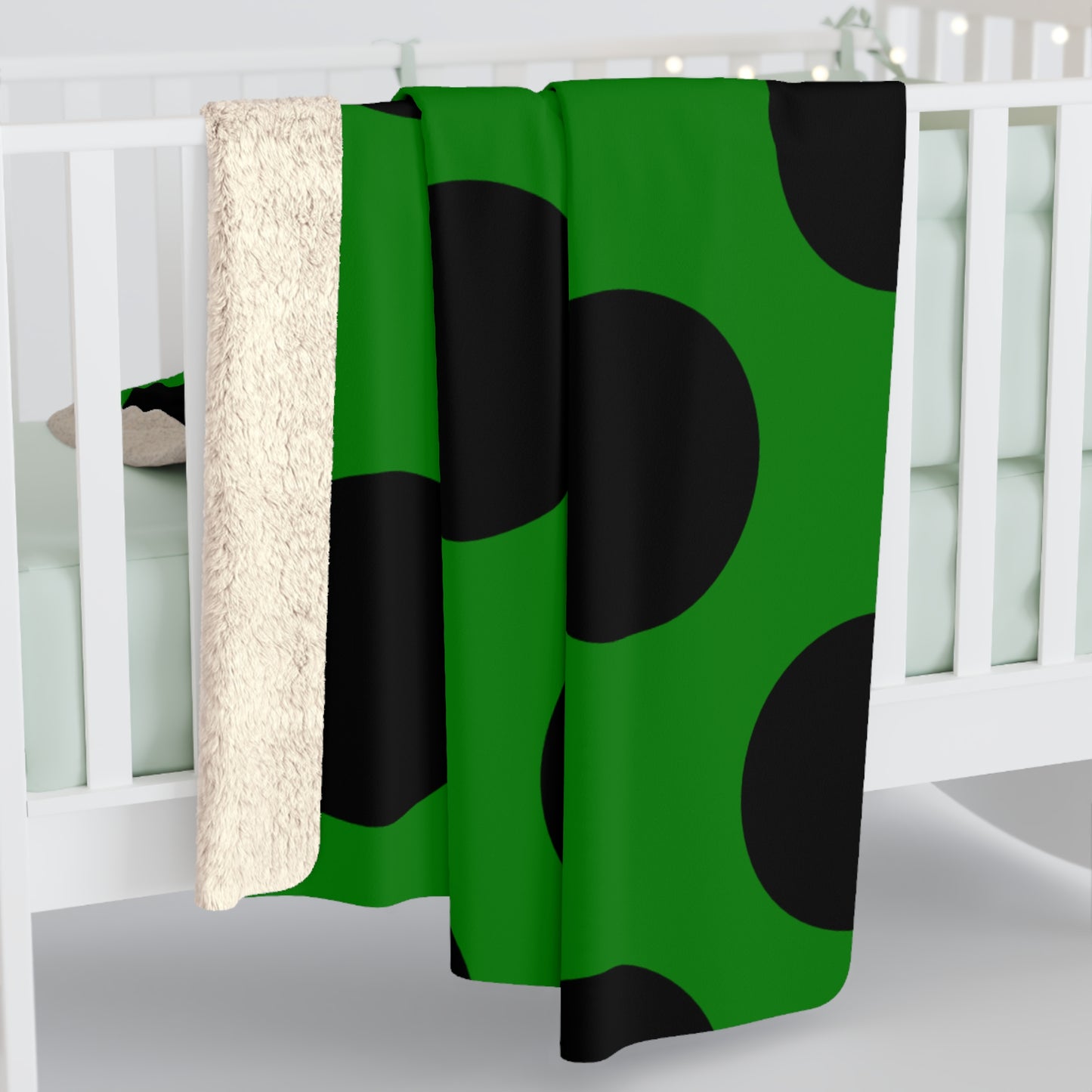 Green, Black Retro Polka Dots Blanket Throw