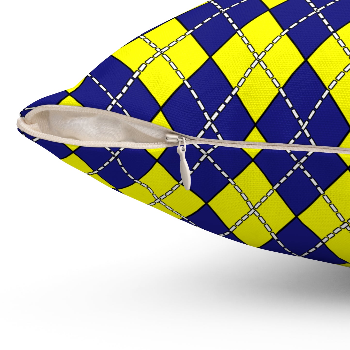 Navy Blue, Yellow Retro Argyle Cushion Pillow