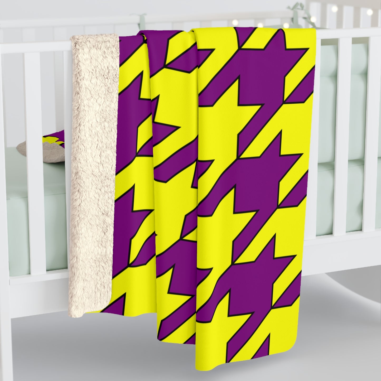 Purple, Yellow Retro Houndstooth Blanket Throw