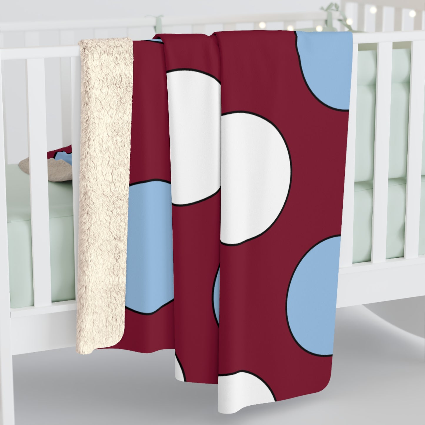 Claret, Blue, White Retro Polka Blanket Throw