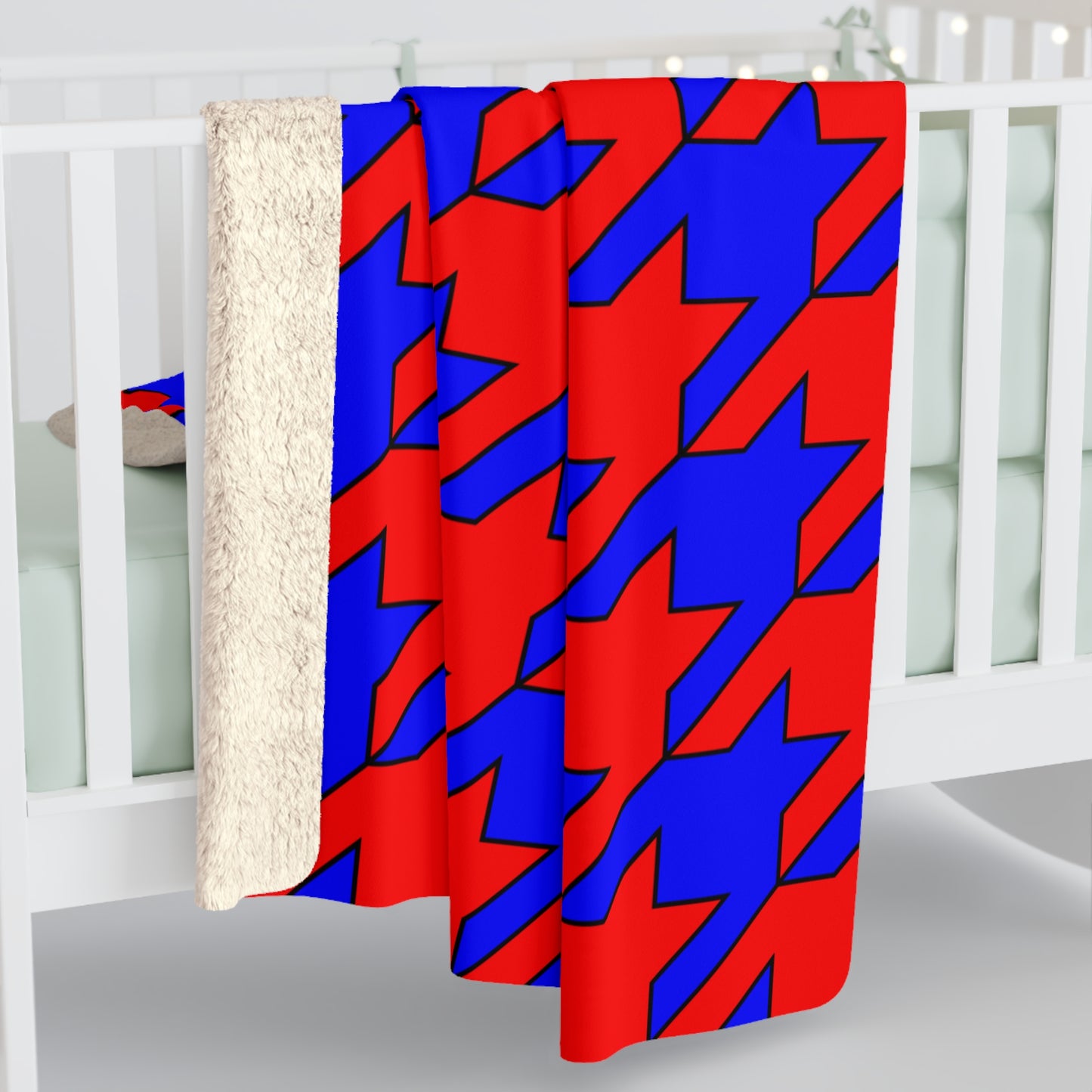 Blue, Red Retro Houndstooth Blanket Throw