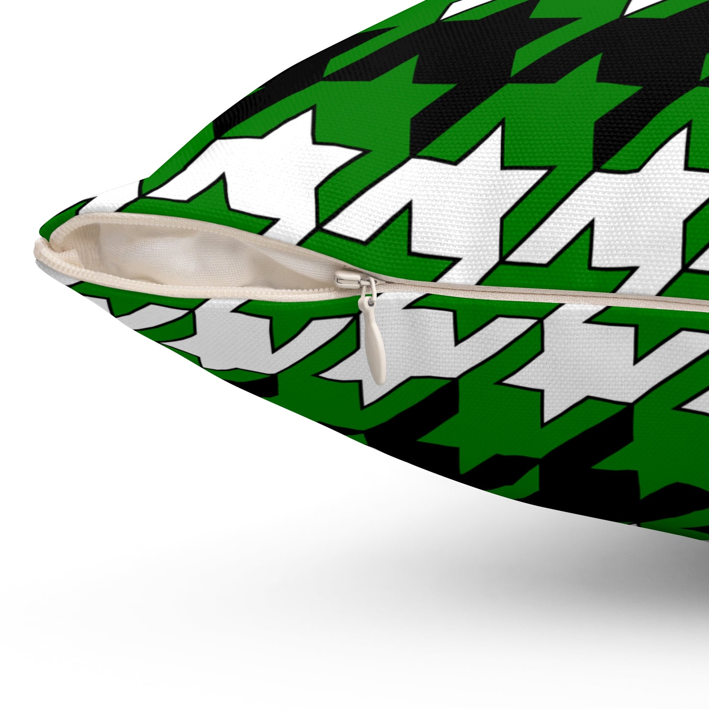 Green, Black, White Retro Houndstooth Cushion Pillow