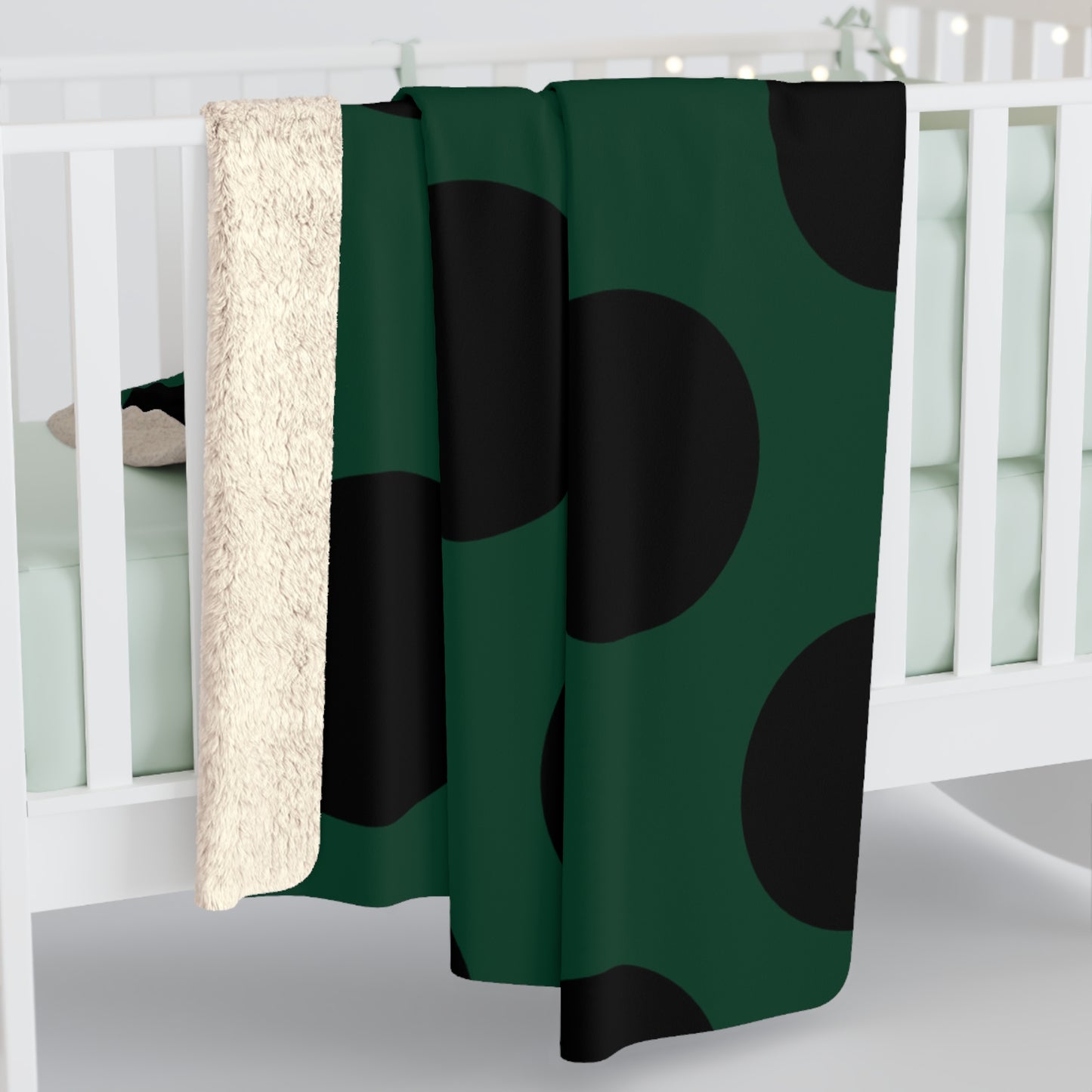Dark Green, Black Retro Polka Dots Blanket Throw