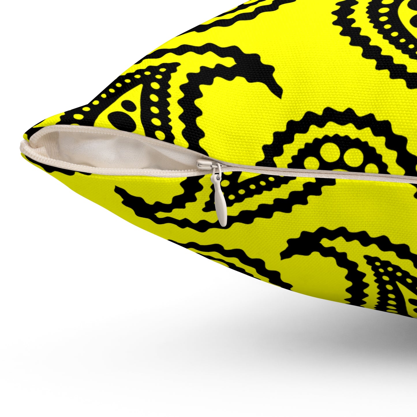 Yellow, Black Retro Paisley Cushion Pillow
