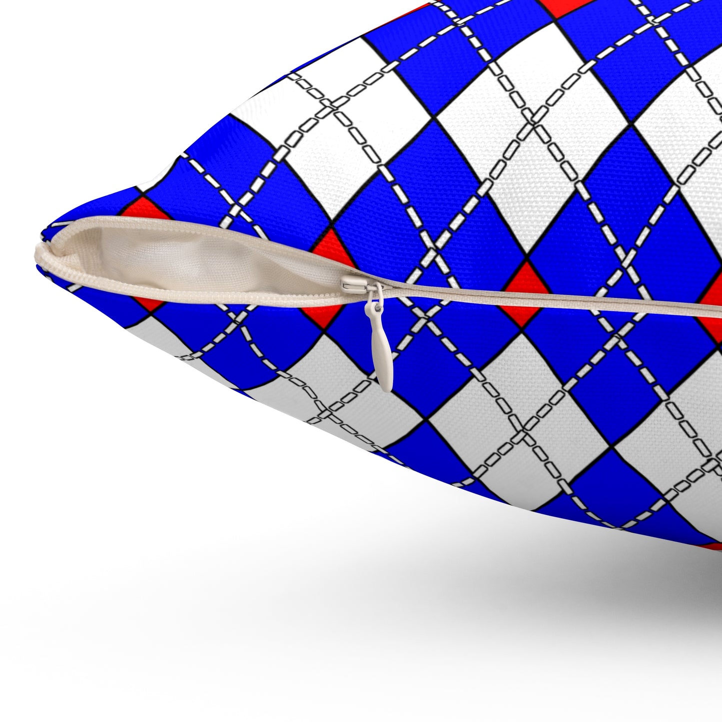 Blue, White, Red Retro Argyle Cushion Pillow