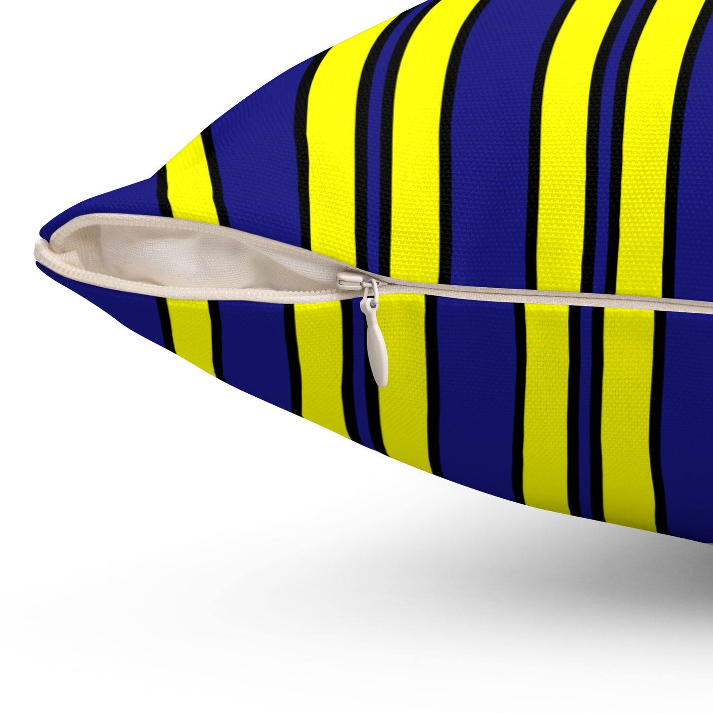 Navy Blue, Yellow Retro Stripes Cushion Pillow