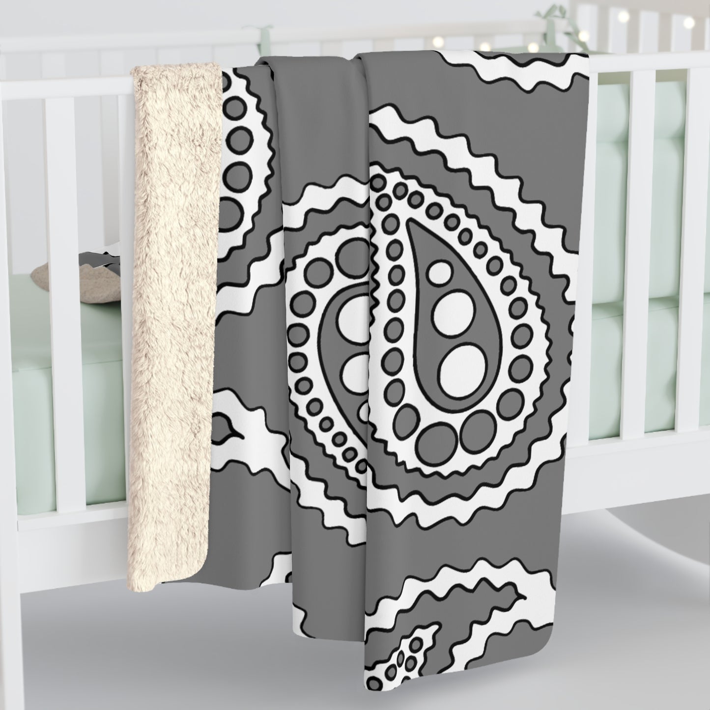 Grey, White Retro Paisley Blanket Throw