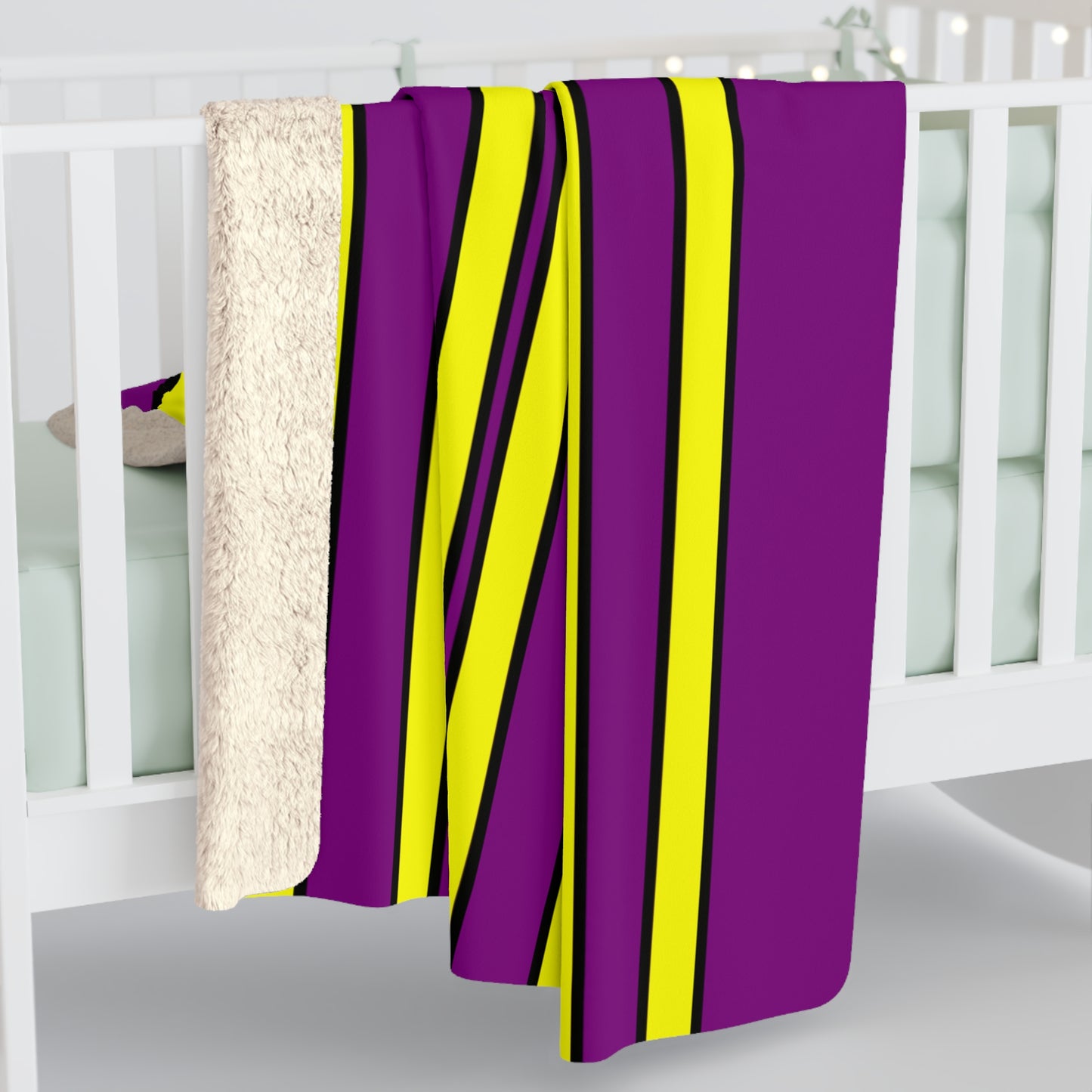 Purple, Yellow Retro Stripes Blanket Throw
