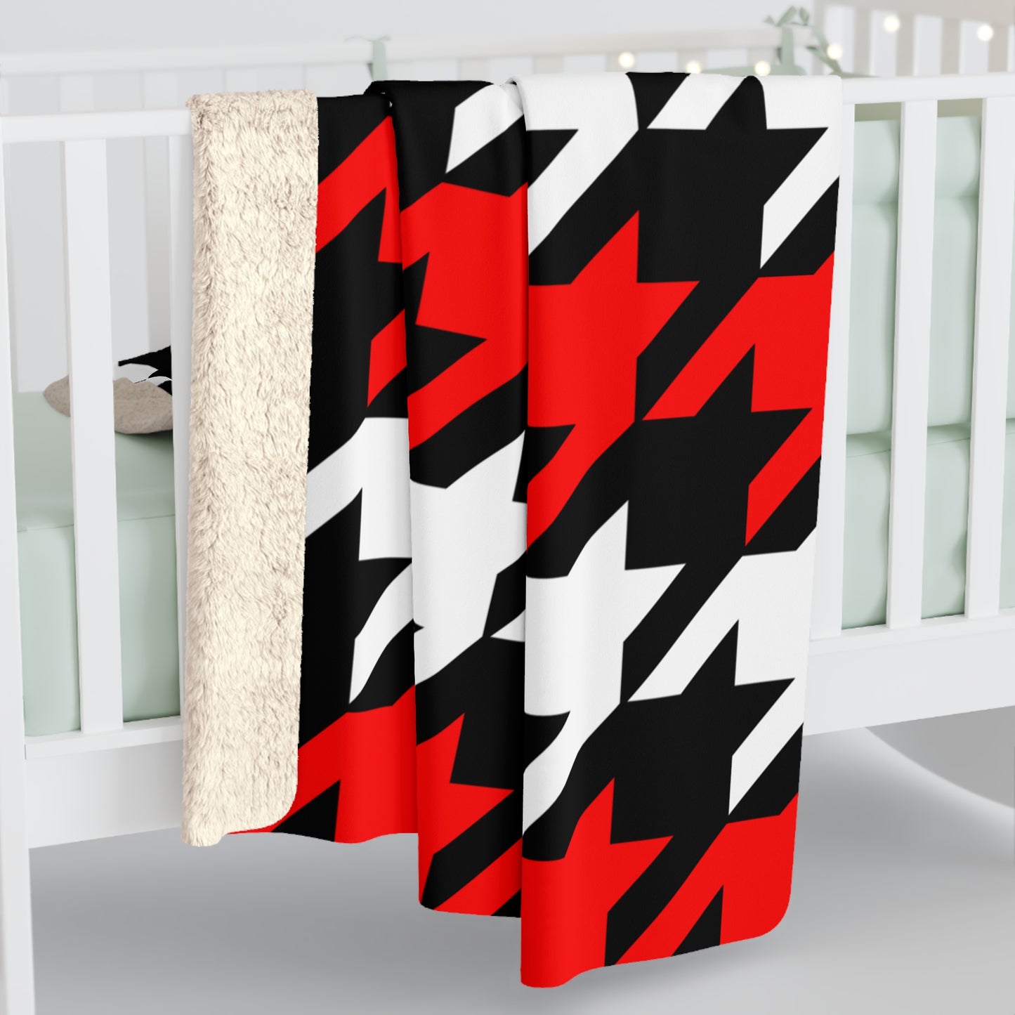 Black, White, Red Retro Houndstooth Blanket Throw