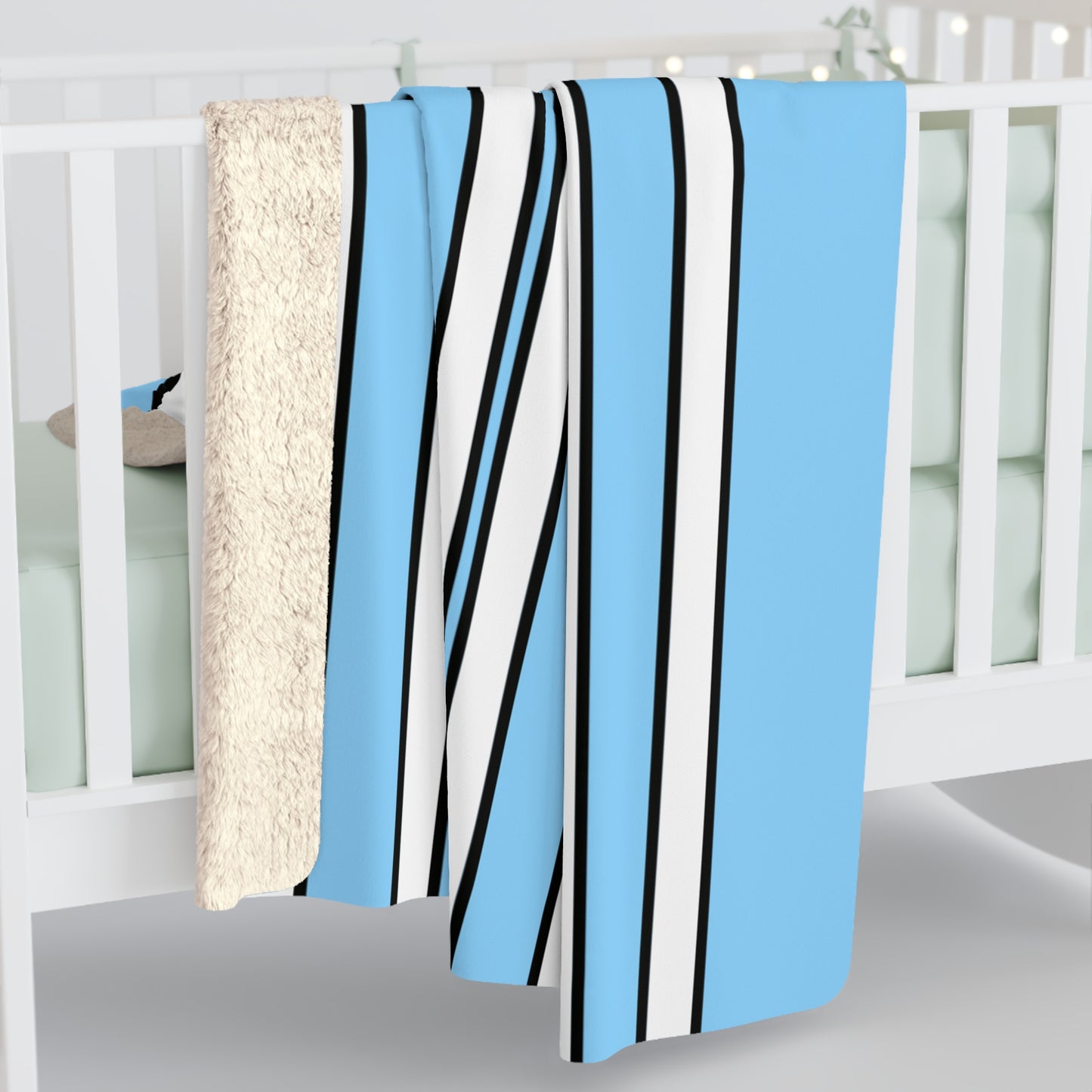 Light Blue, White Retro Stripes Blanket Throw