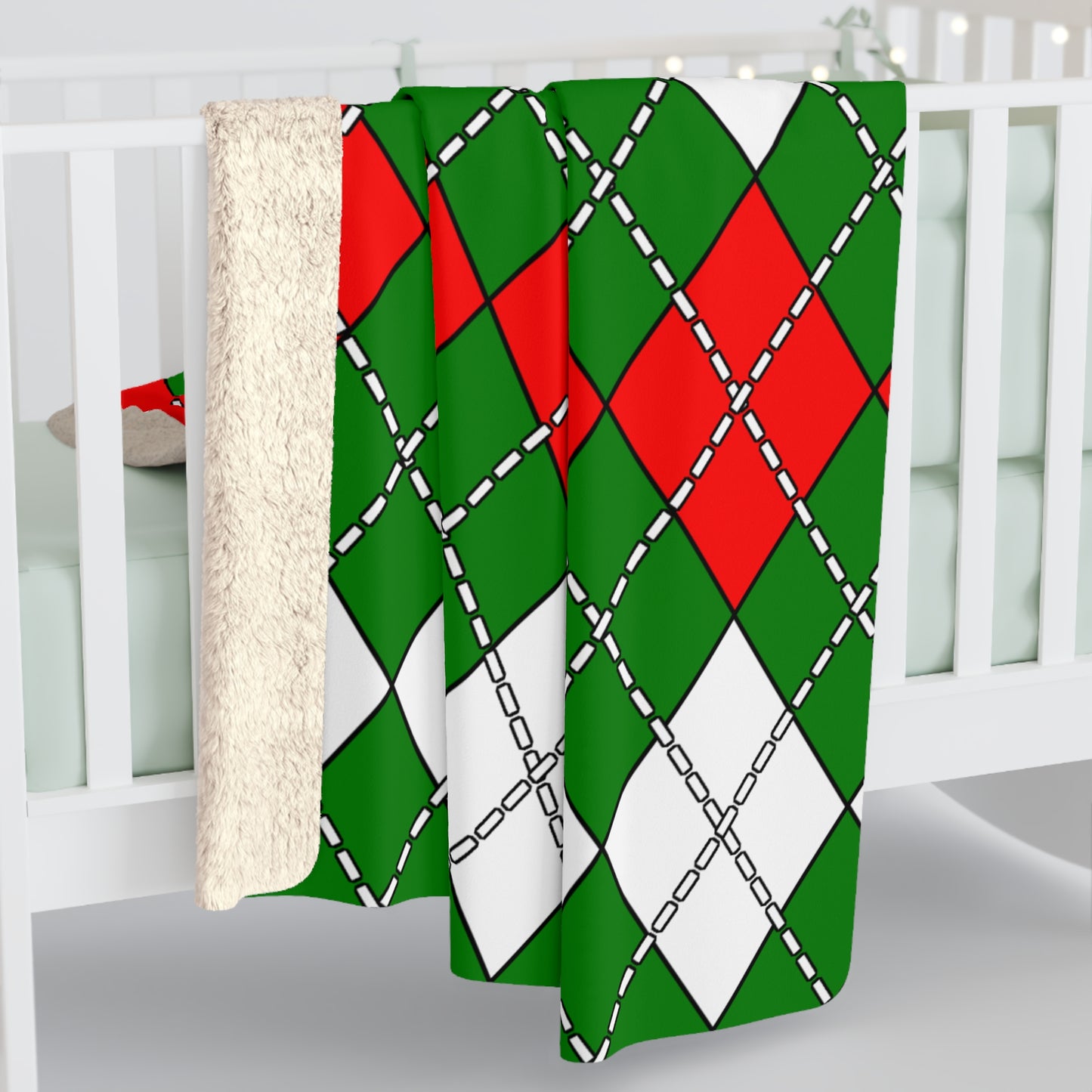 Green, White, Red Retro Argyle Blanket Throw