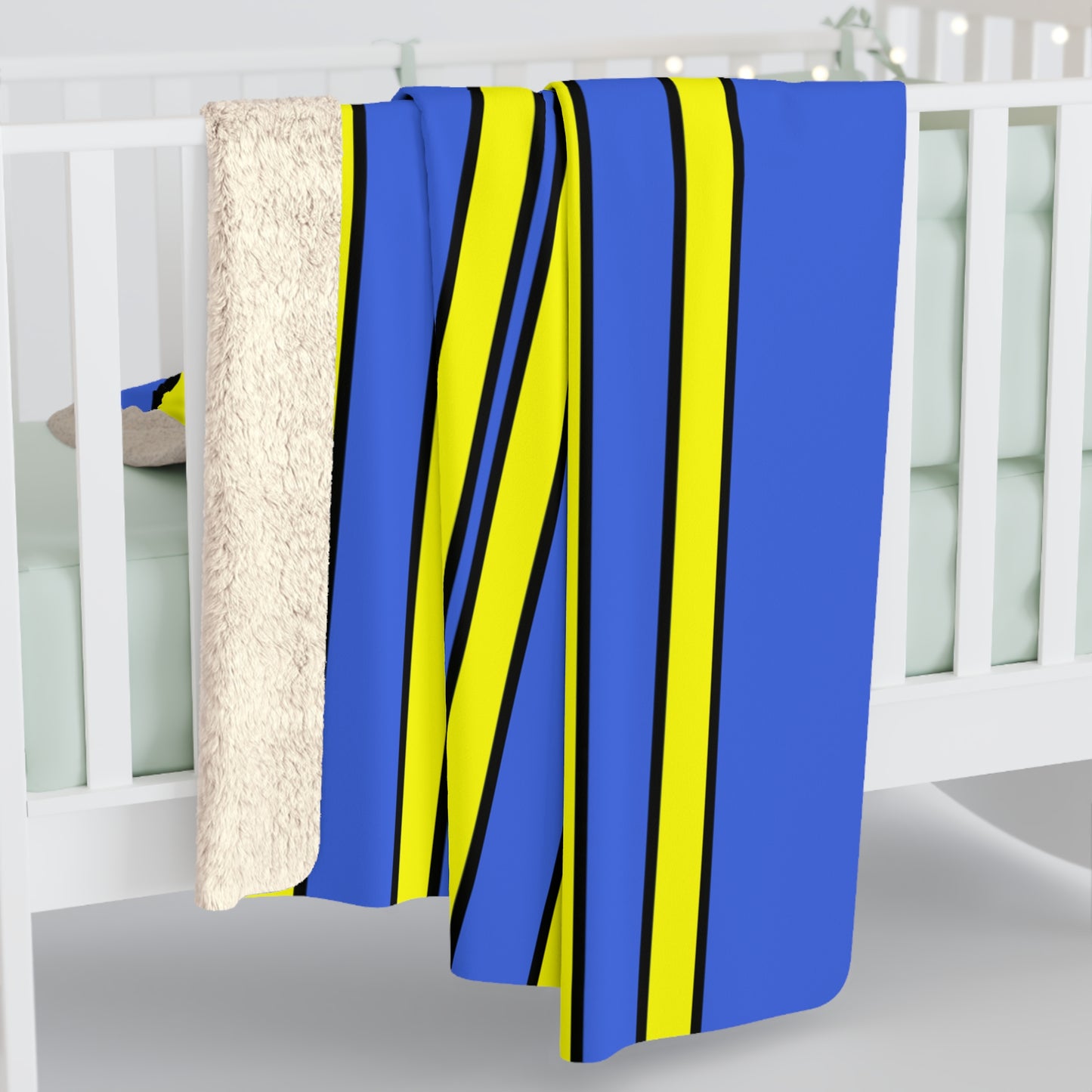 Royal Blue, Yellow Retro Stripes Blanket Throw