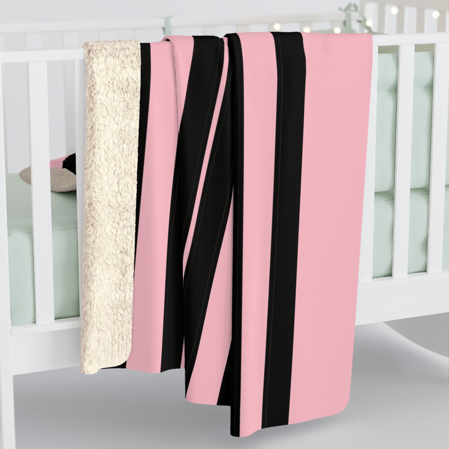 Pink, Black Retro Stripes Blanket Throw