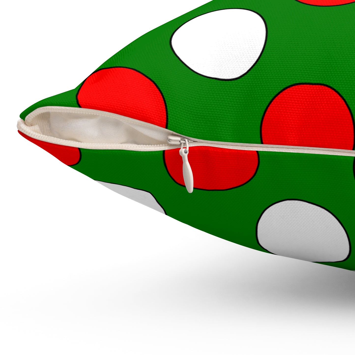 Green, White, Red Retro Polka Dots Cushion Pillow