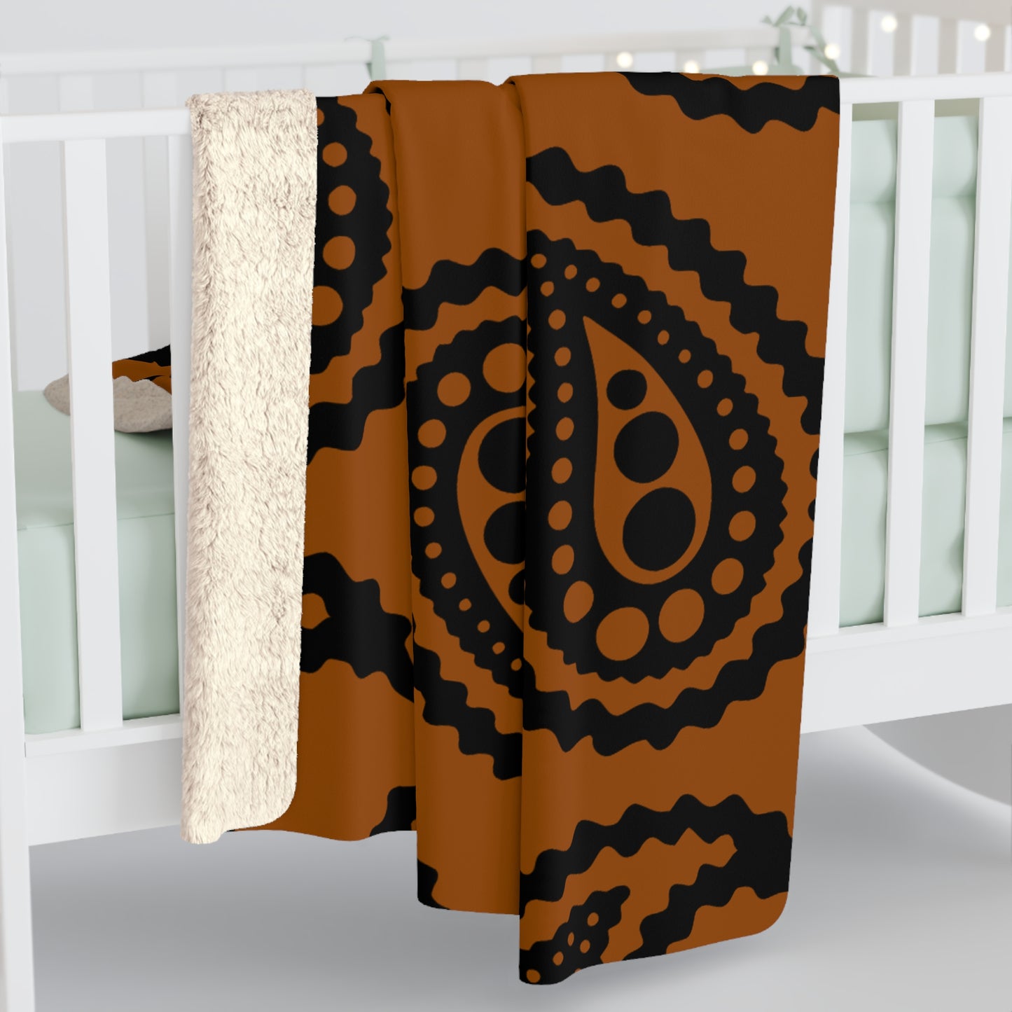 Brown, Black Retro Paisley Blanket Throw