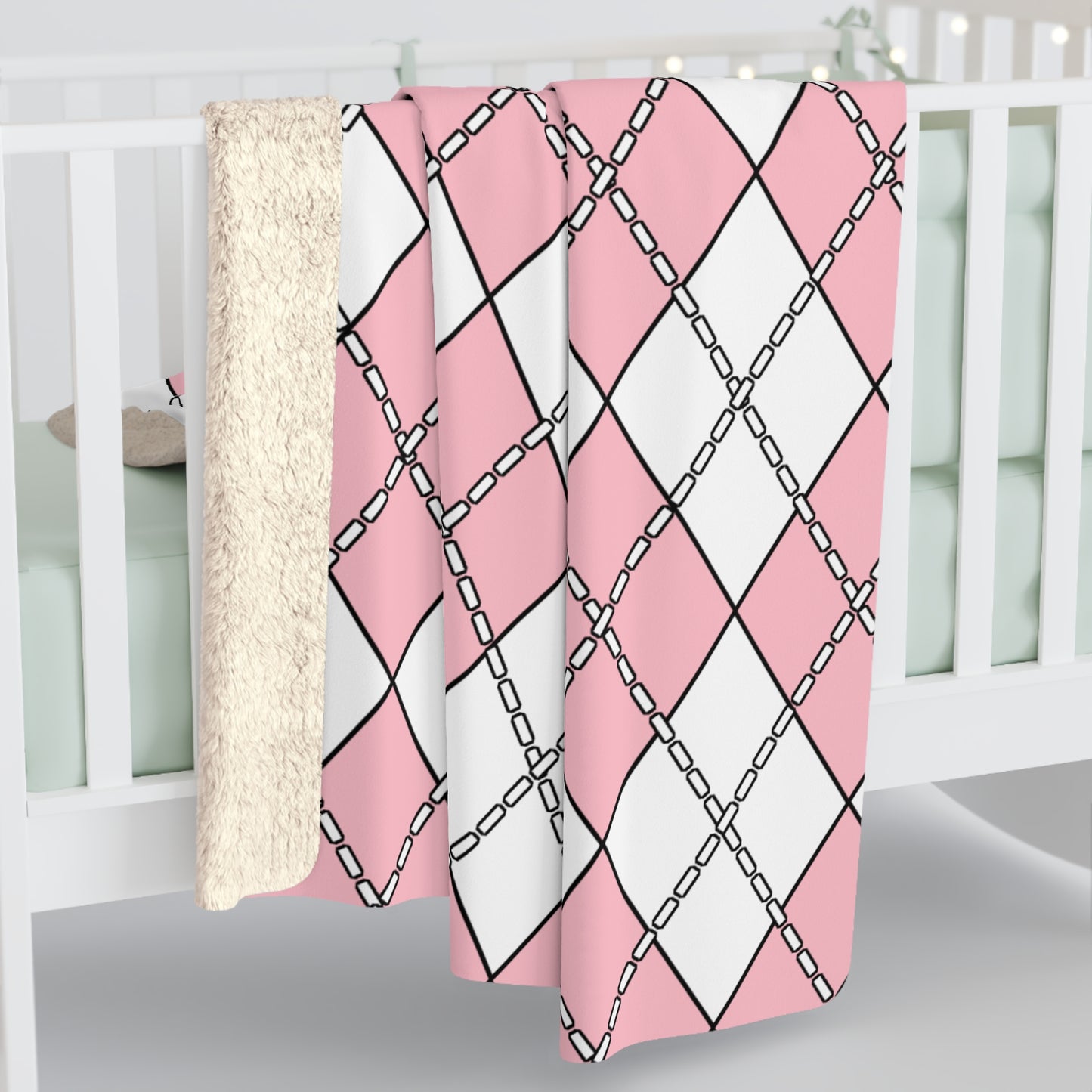 Pink, White Retro Argyle Blanket Throw
