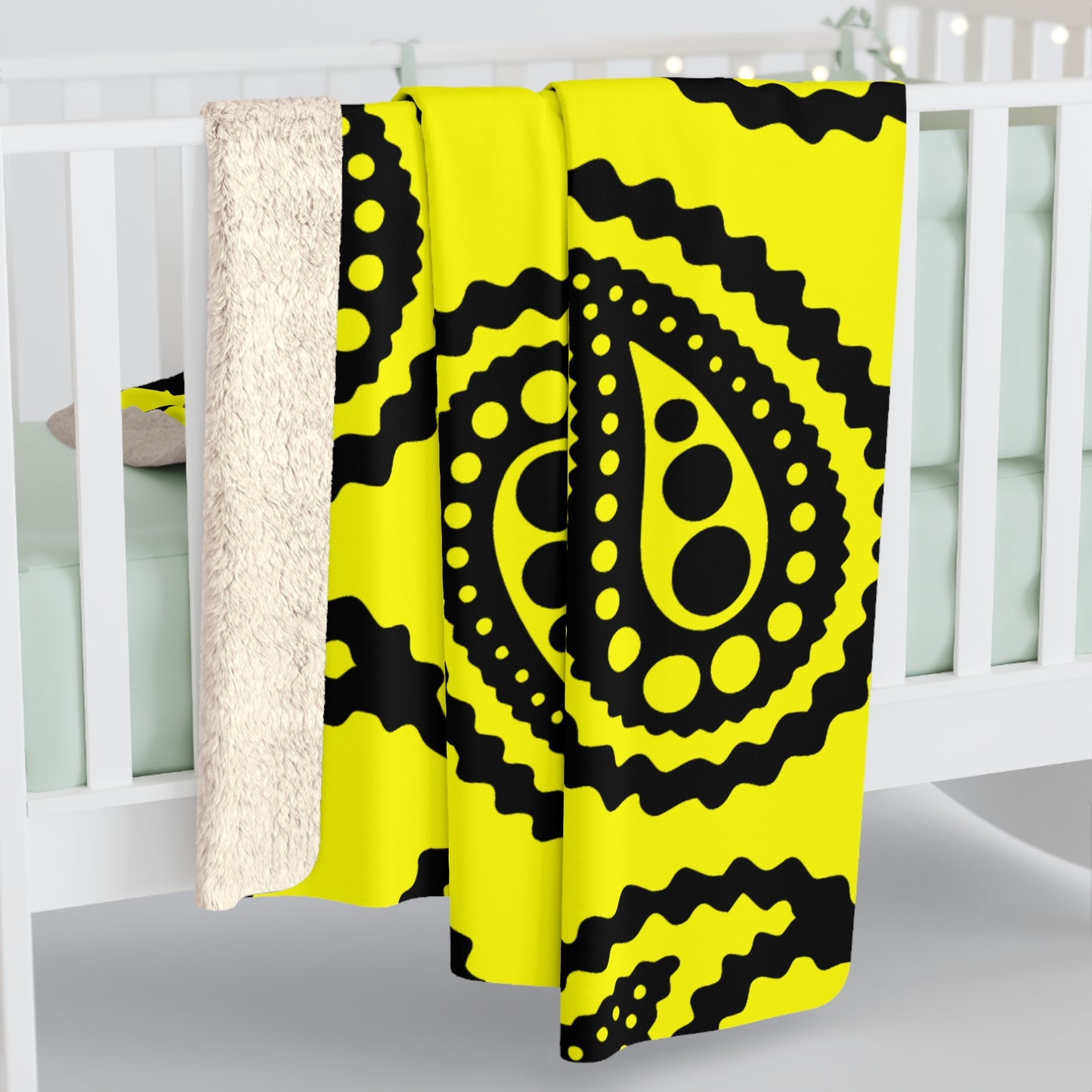 Yellow, Black Retro Paisley Blanket Throw