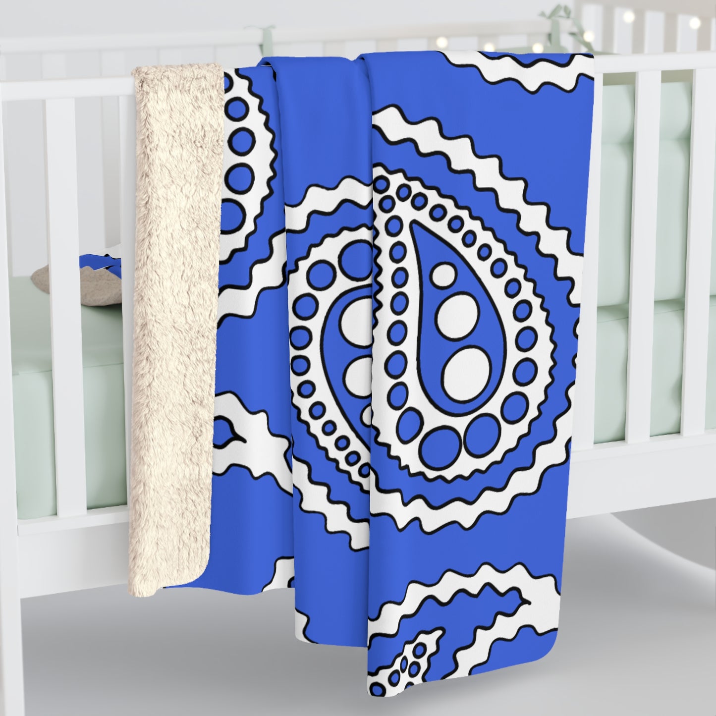 Royal Blue, White Retro Paisley Blanket Throw