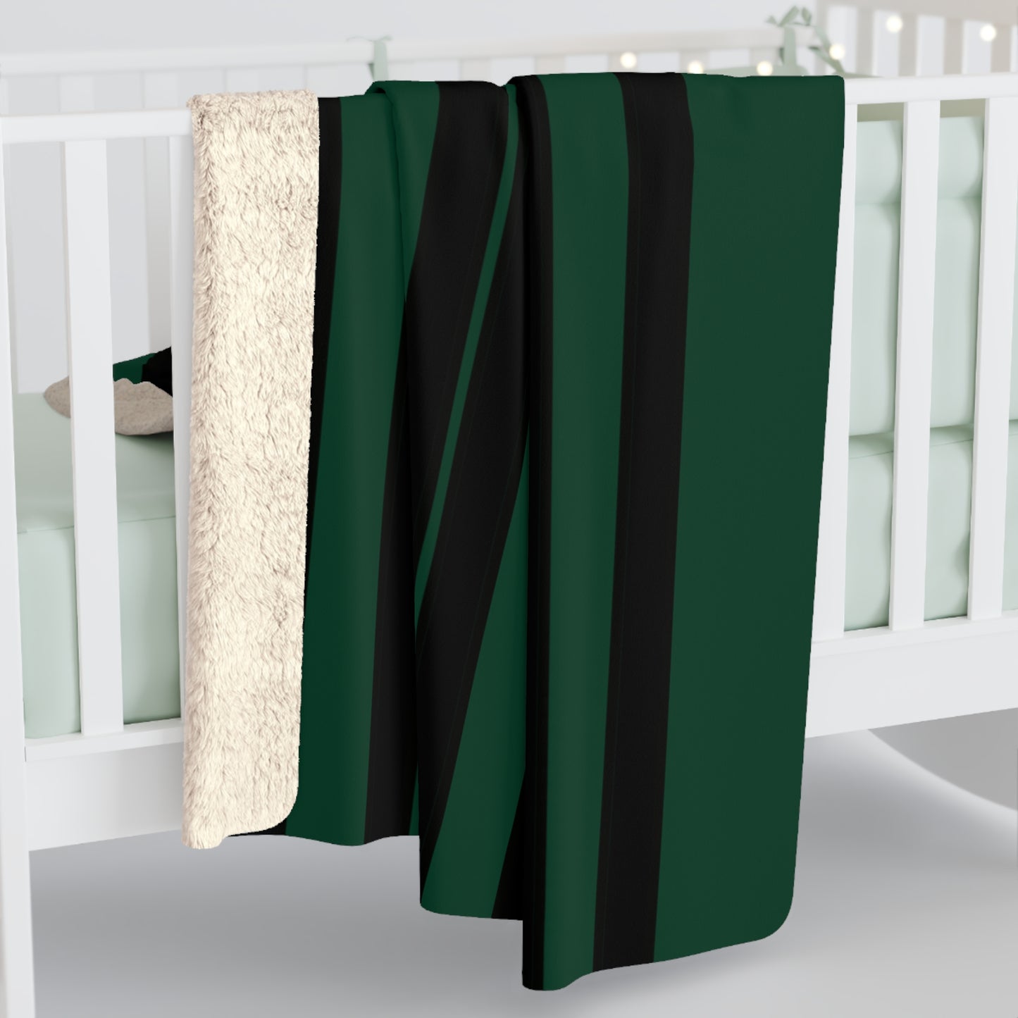 Dark Green, Black Retro Stripes Blanket Throw