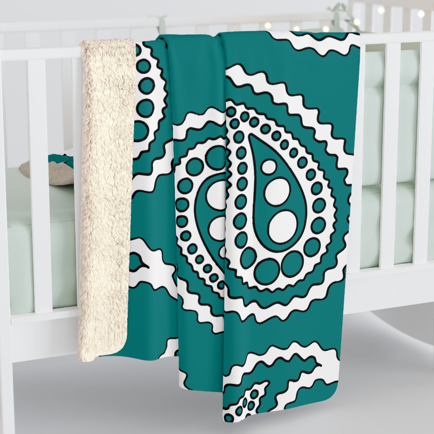 Teal, White Retro Paisley Blanket Throw