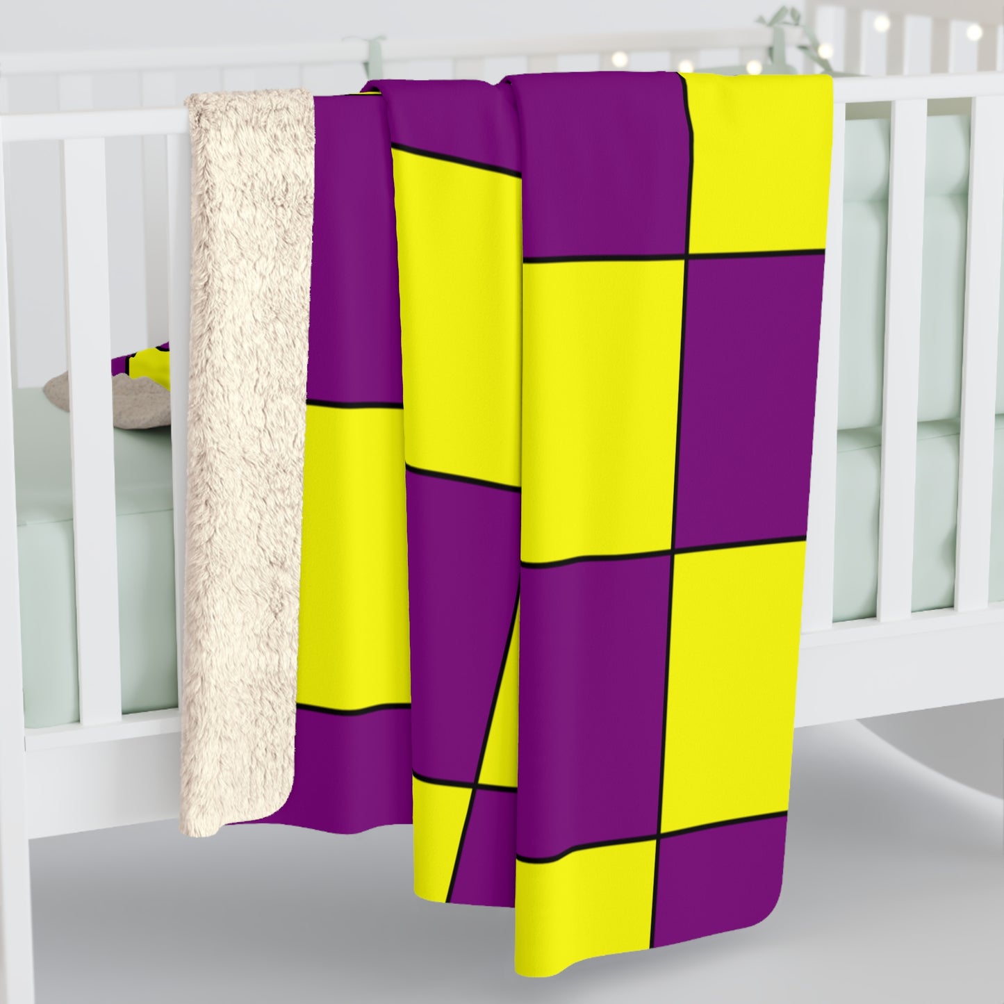 Purple, Yellow Retro Check Blanket Throw