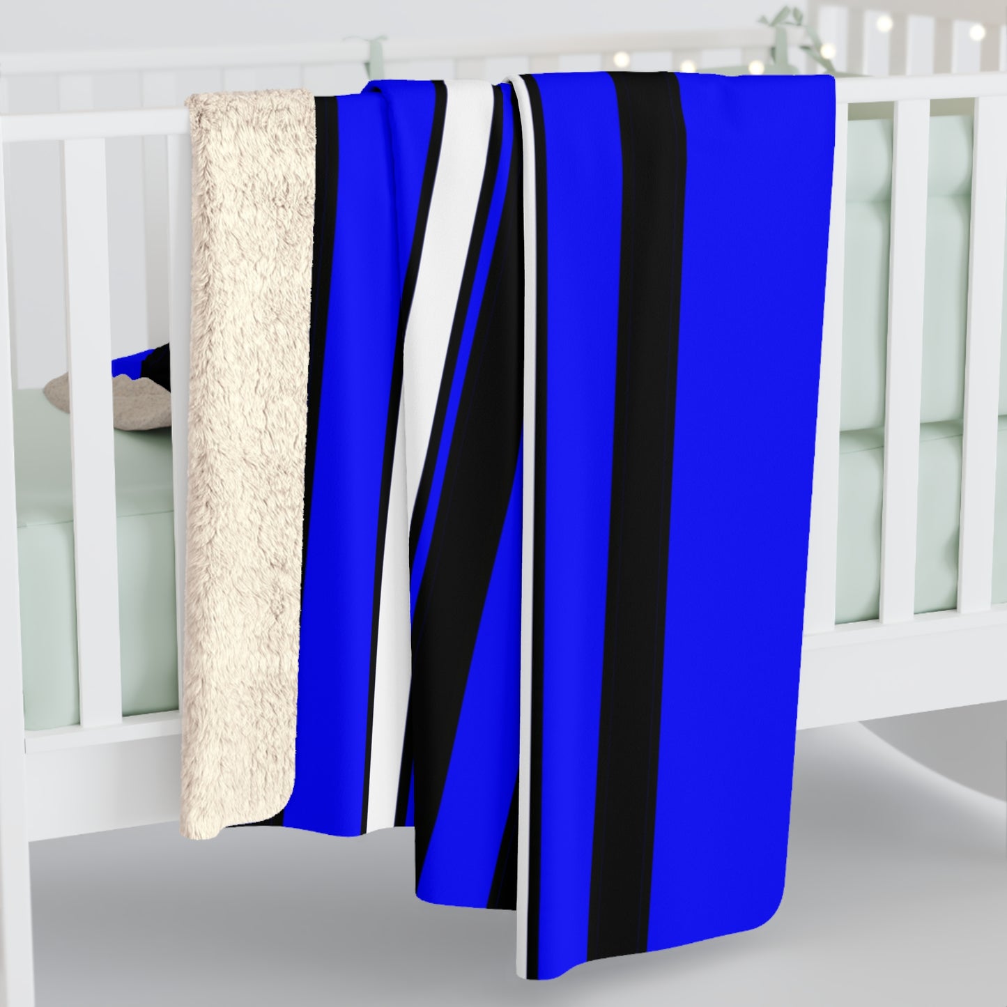 Blue, Black, White Retro Stripes Blanket Throw