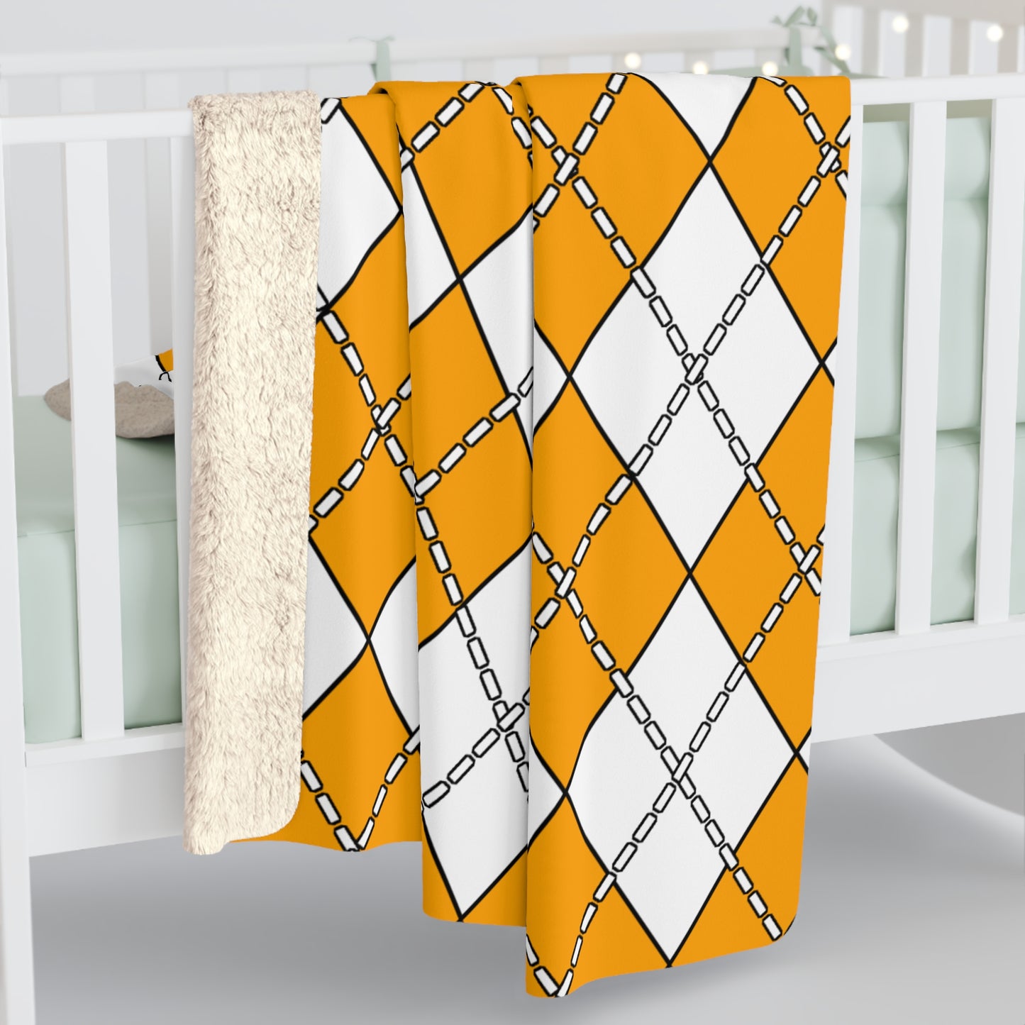 Orange, White Retro Argyle Blanket Throw