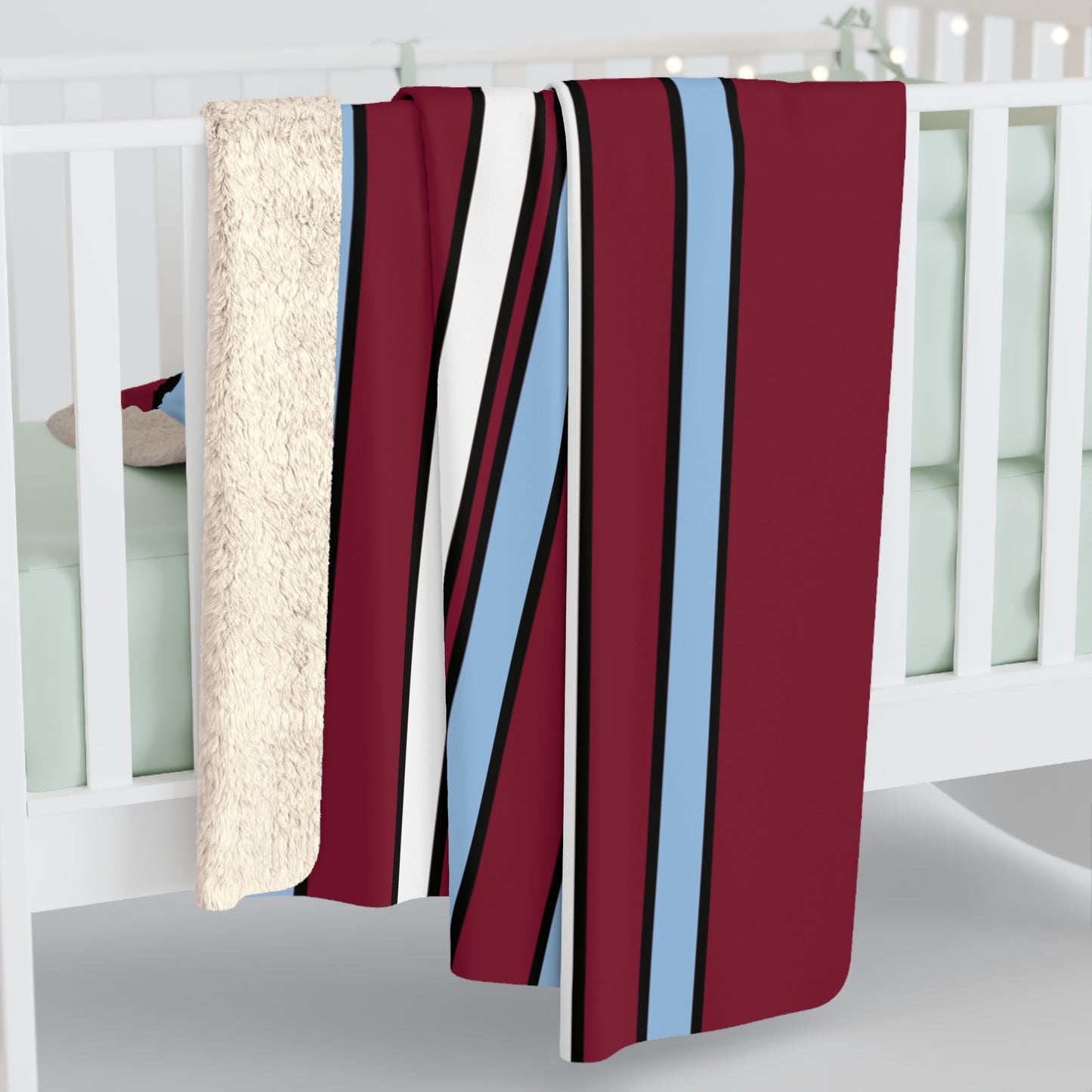 Claret, Blue, White Retro Stripe Blanket Throw