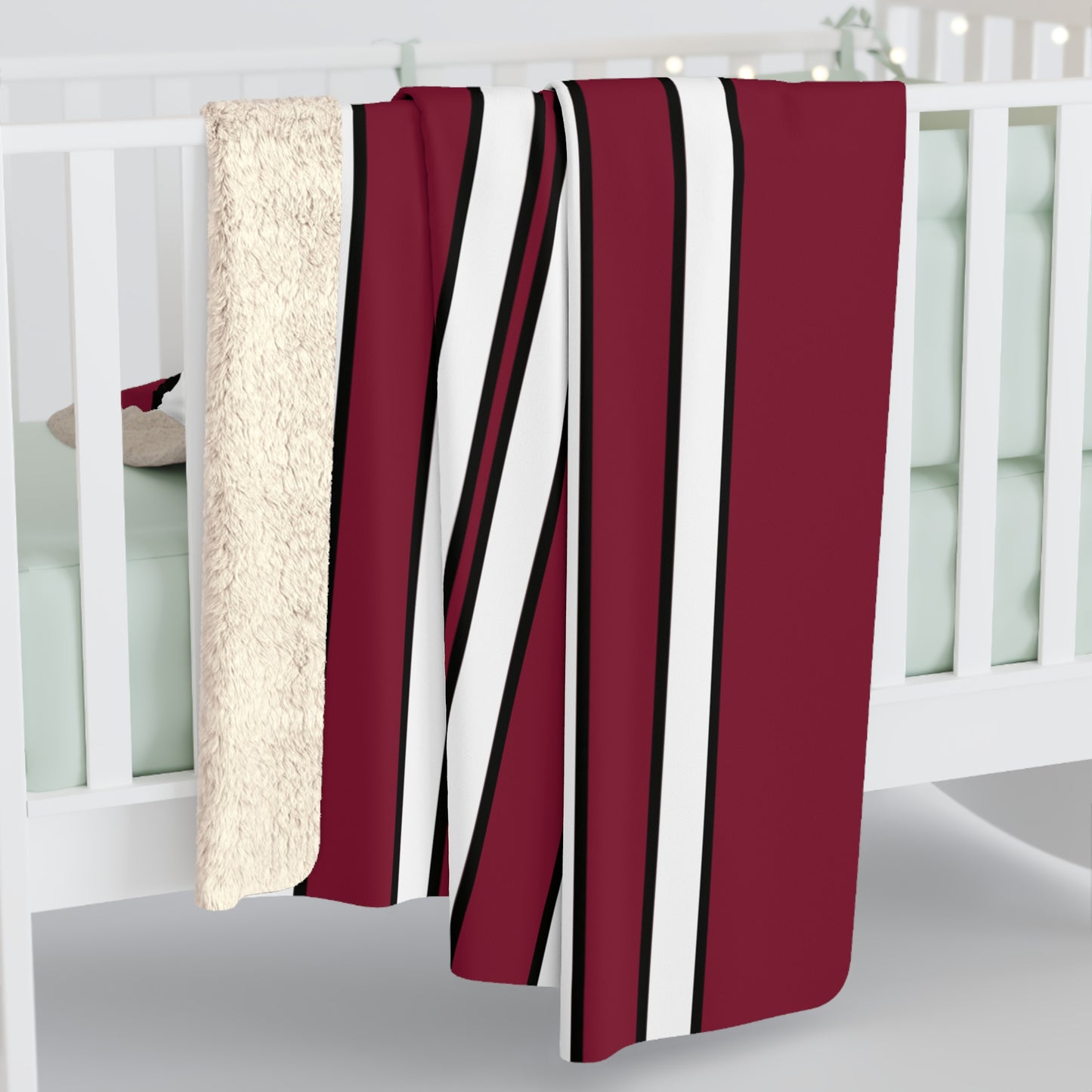 Claret, White Retro Stripes Blanket Throw
