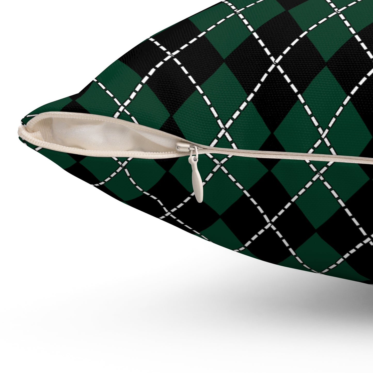 Dark Green, Black Retro Argyle Cushion Pillow