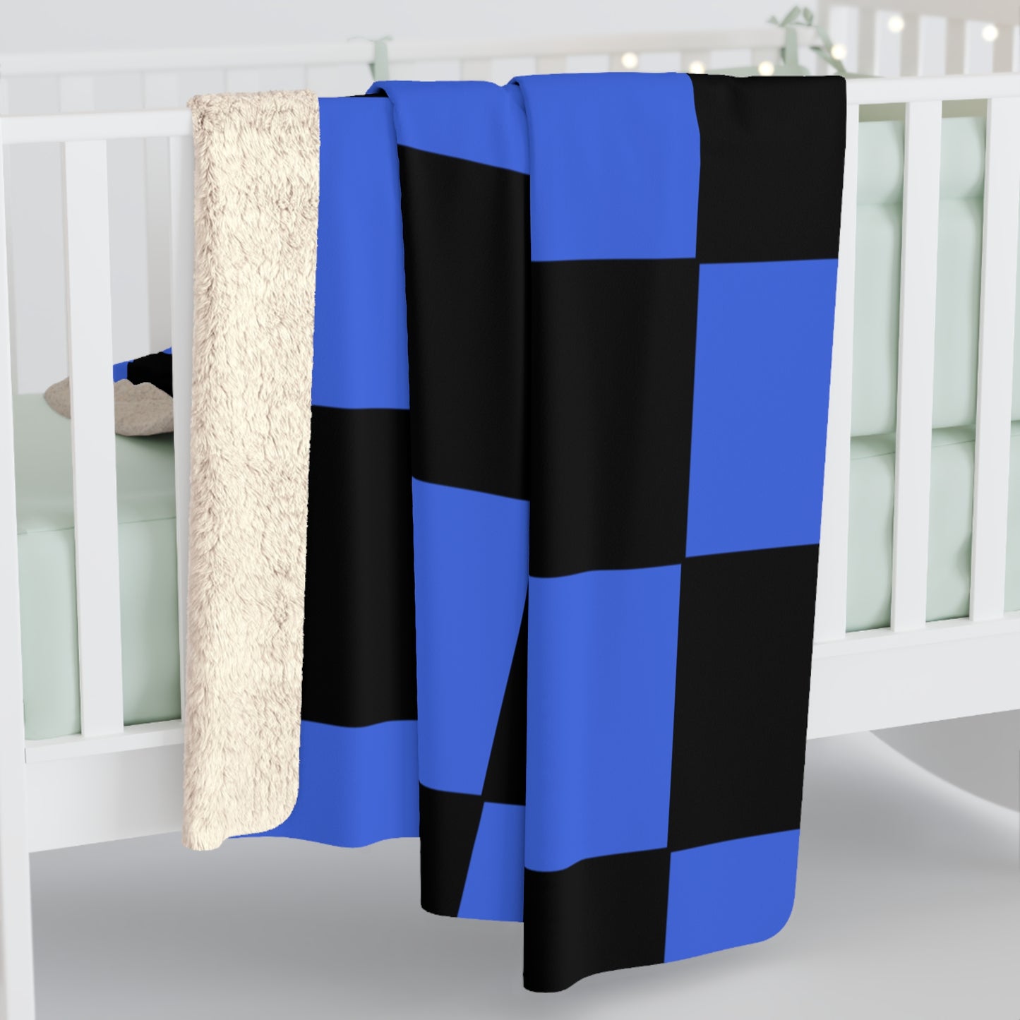 Royal Blue, Black Retro Check Blanket Throw