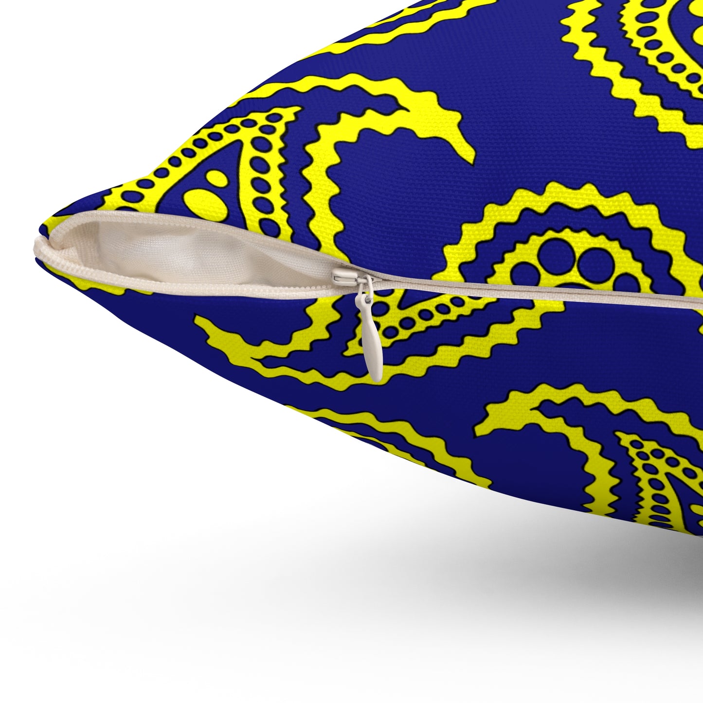 Navy Blue, Yellow Retro Paisley Cushion Pillow