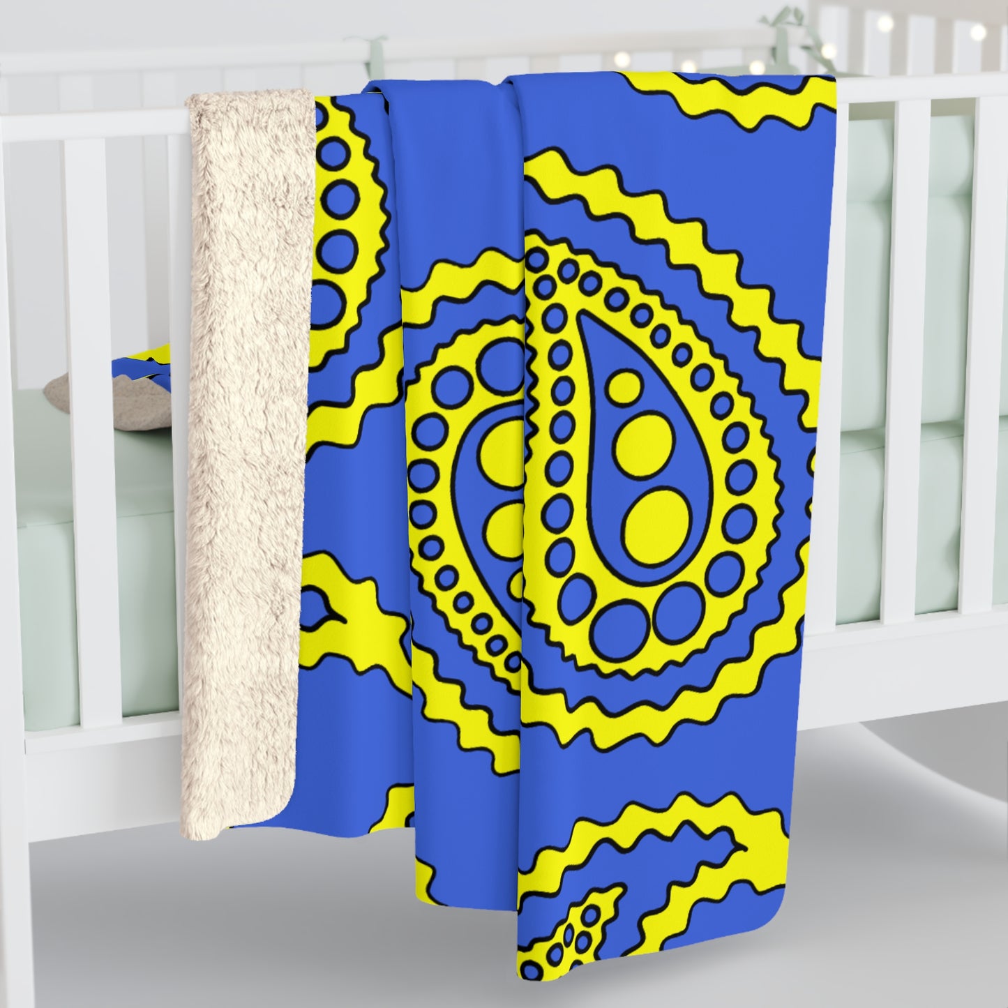 Royal Blue, Yellow Retro Paisley Blanket Throw