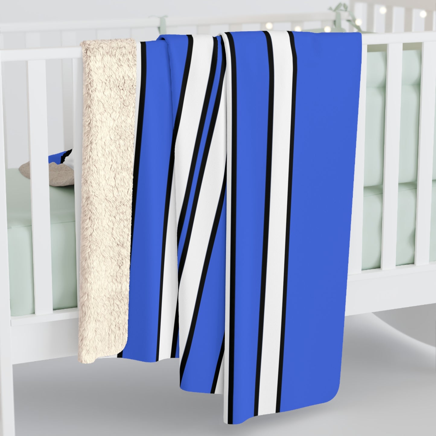 Royal Blue, White Retro Stripes Blanket Throw