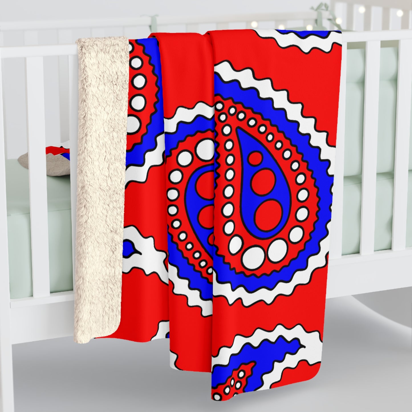 Red, White, Blue Retro Paisley Blanket Throw