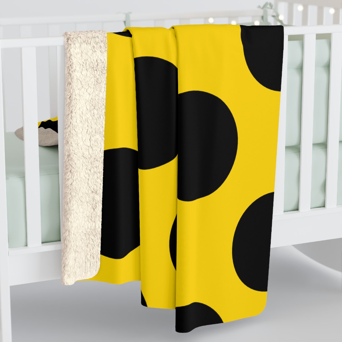 Gold, Black Retro Polka Dots Blanket Throw