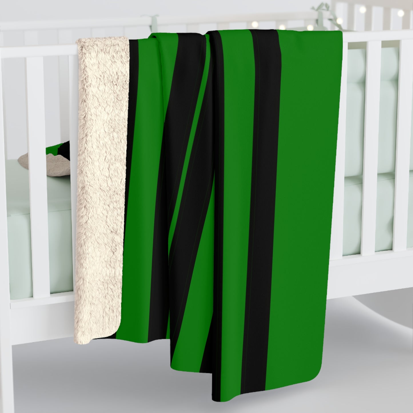 Green, Black Retro Stripes Blanket Throw