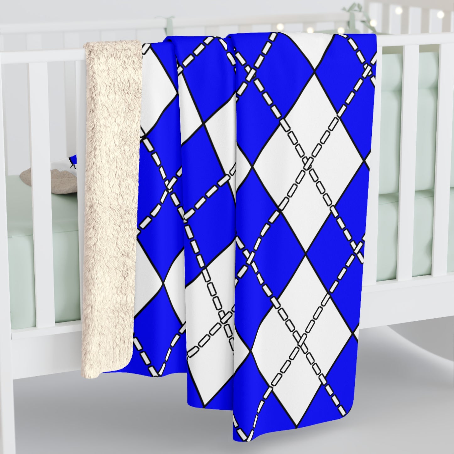 Blue, White Retro Argyle Blanket Throw