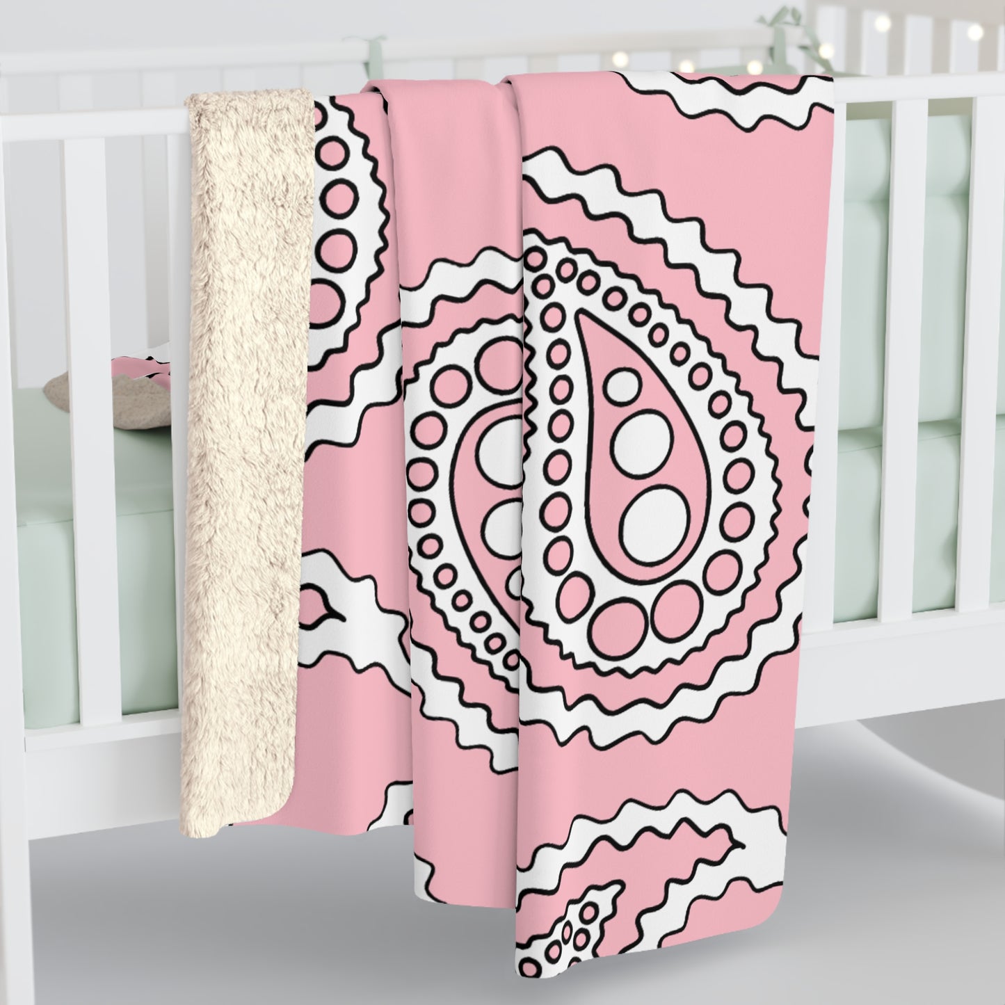 Pink, White Retro Paisley Blanket Throw