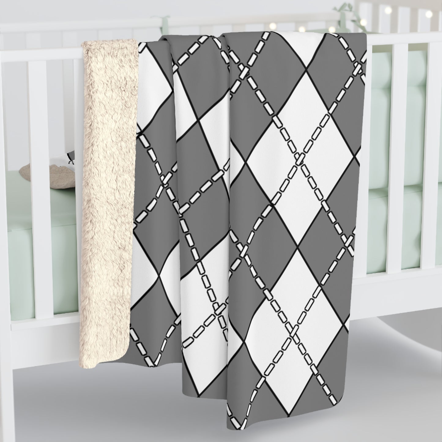 Grey, White Retro Argyle Blanket Throw
