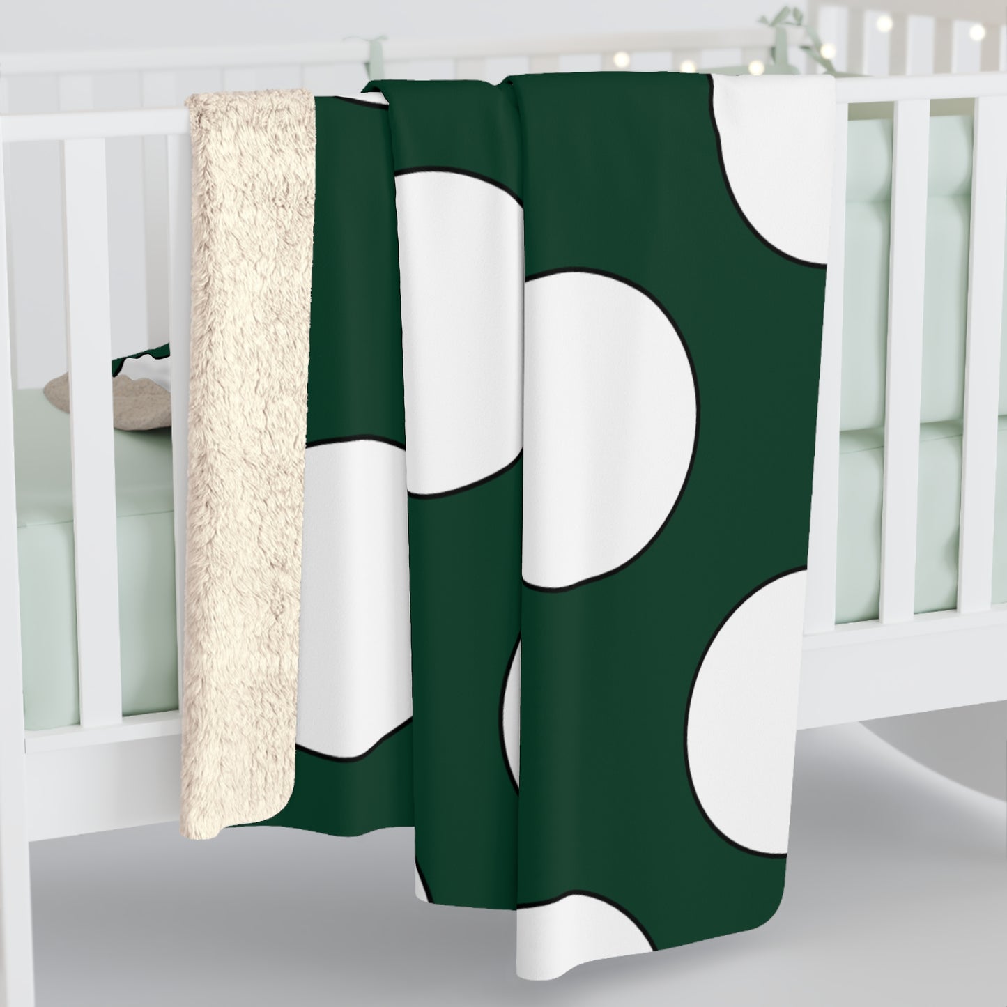 Dark Green, White Retro Polka Dots Blanket Throw