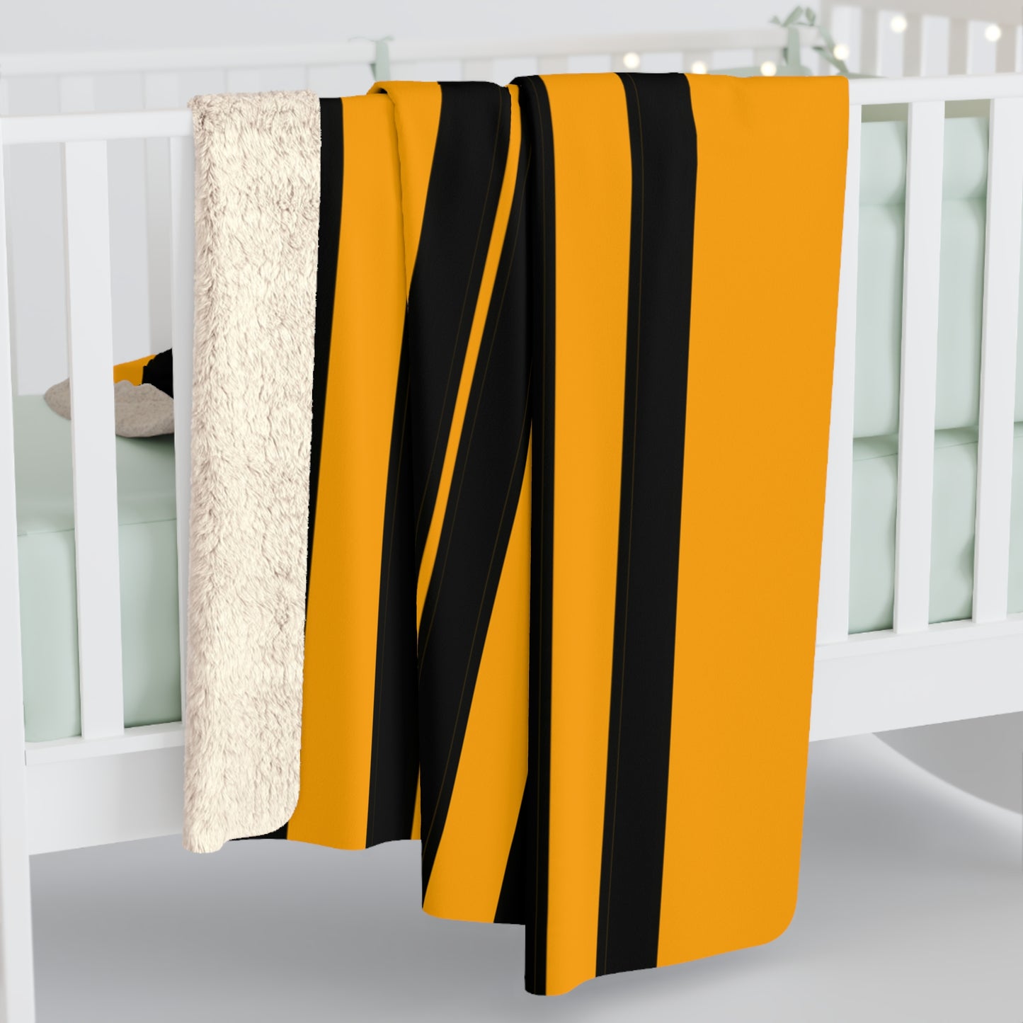Orange, Black Retro Stripes Blanket Throw