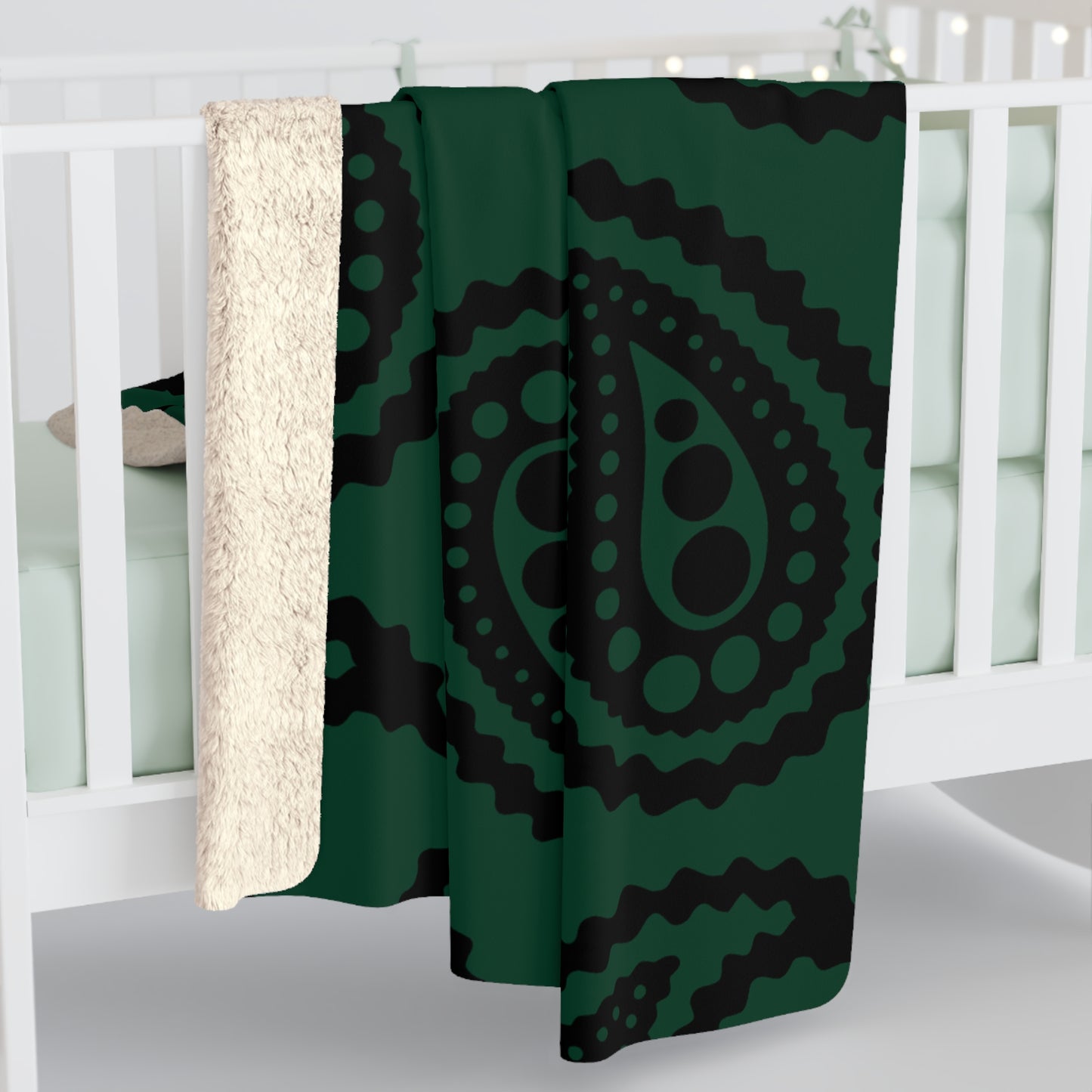 Dark Green, Black Retro Paisley Blanket Throw